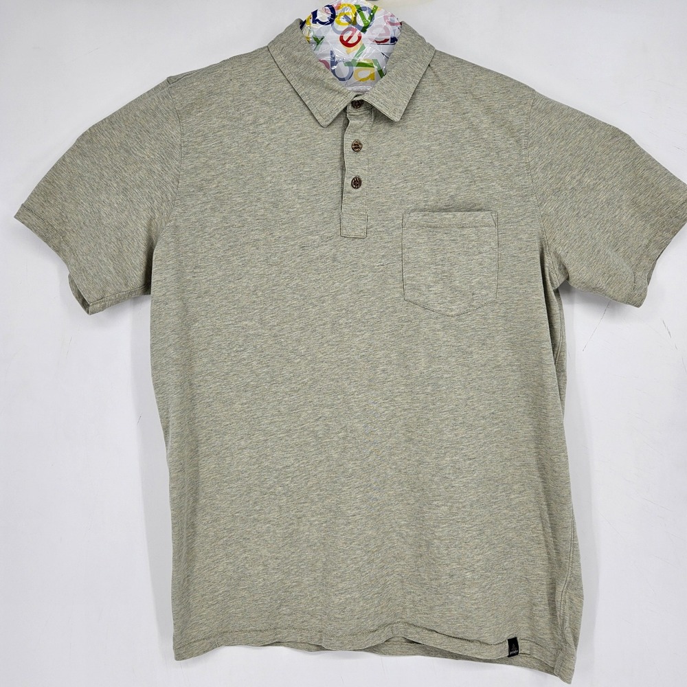 Prana Shirt‎ Mens Medium Tall Polo Short Sleeve Casual Preppy Light Gray